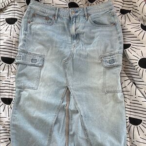 AE Light Blue Denim Maxi Skirt with Pockets Size 10